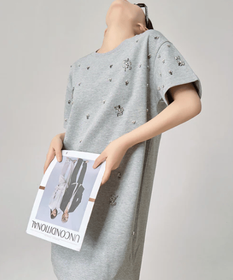 Crystal Bijou Mini T-Shirt Dress / 2colors