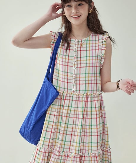 Colorful Check Cotton Sleeveless Dress