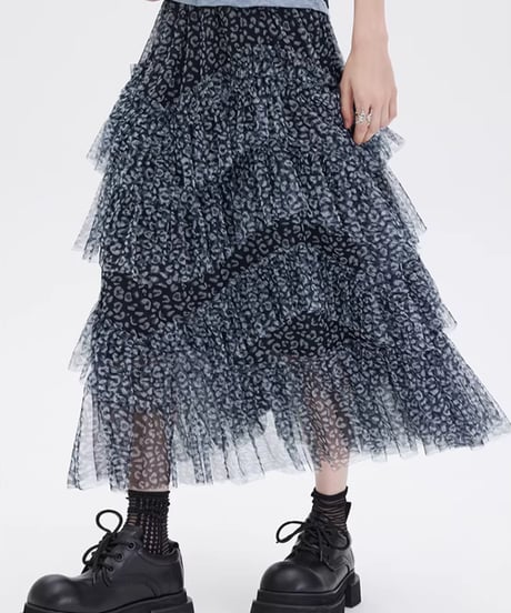 Flower Mesh Tiered Long Skirt