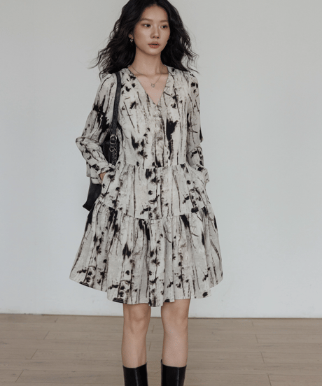 Monotone Tie-Dye Tiered Dress