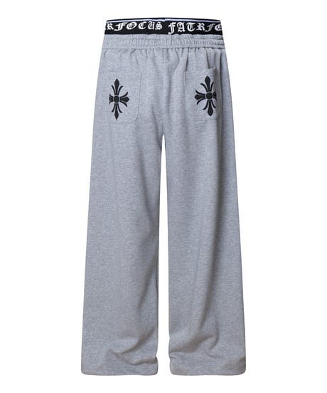Cross Print Double-Waist Band Sweat Pants