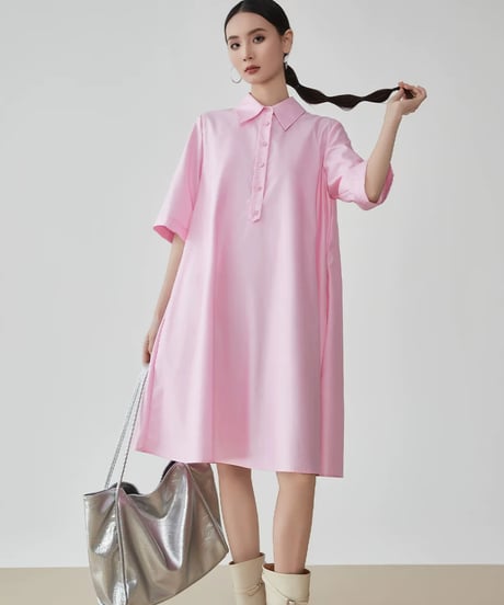 Flowing Pink Doll-Style Shirtdress
