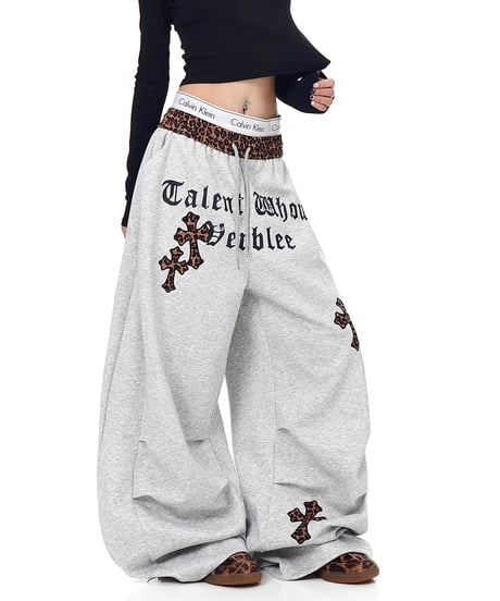 Leopard Waist Wide Sweat Pants