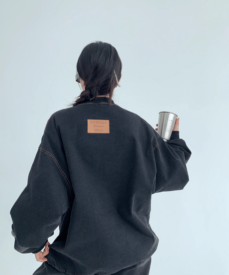 Vintage-Washed Sweat Denim Set  / 2colors