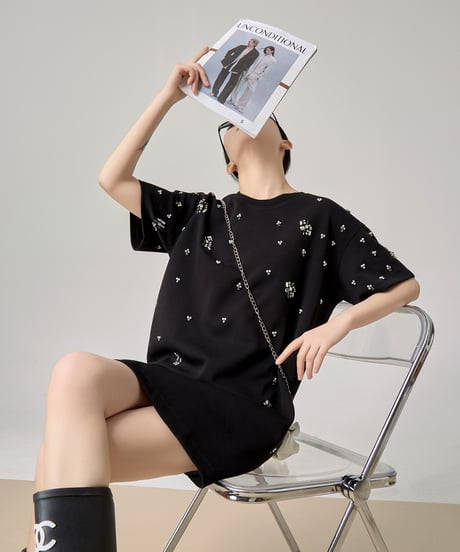 Crystal Bijou Mini T-Shirt Dress / 2colors