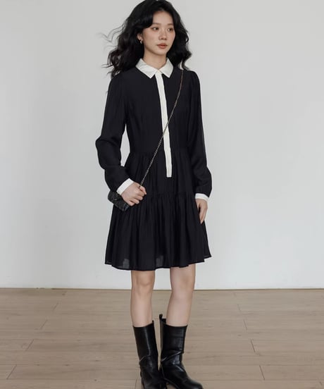 Color-Block Flare Shirt Mini Dress  / 2colors