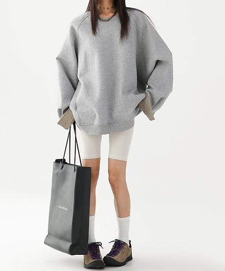 Checkered Cuff Oversized Sweatshirt Pullover  / 2colors