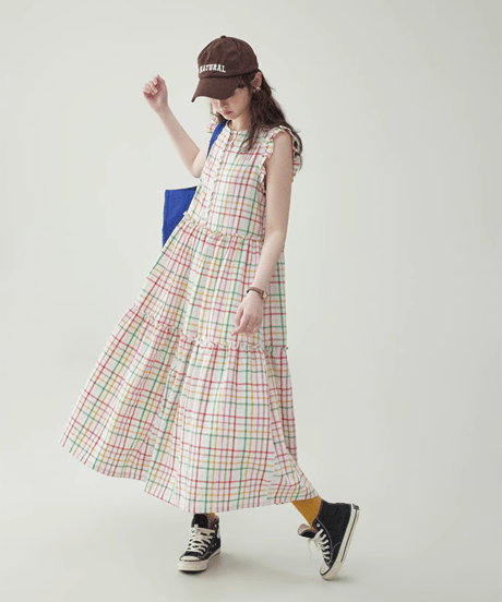 Colorful Check Cotton Sleeveless Dress