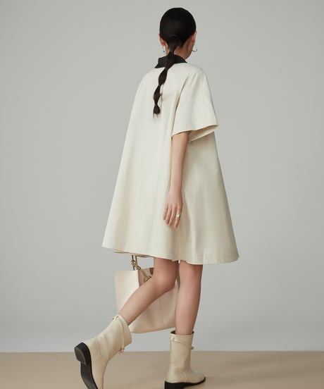 Retro Bicolor Flower Button Shirt Dress