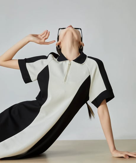 Monochrome Line Polo Dress