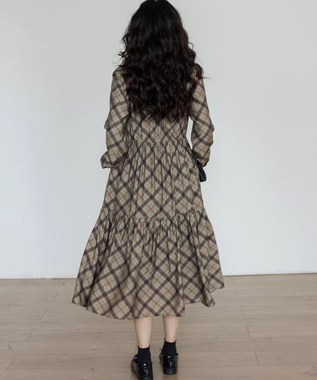Check Tiered Long Onepiece  / 3colors