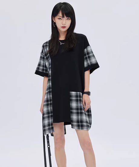 Irregular Patchwork Checkered Dress
