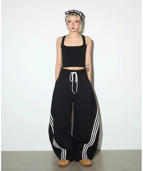 Curved Stripe Ultra Wide Track Pants  / 3colors
