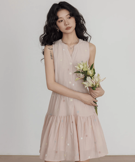 Sleeveless Tiered Shirt Dress  / 3colors