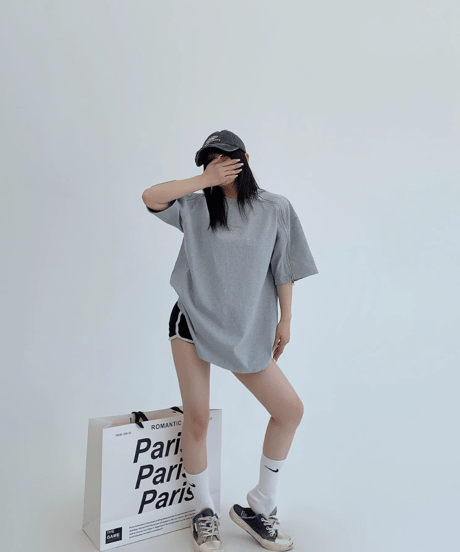 Shoulder Zip Oversize Tee  / 2colors