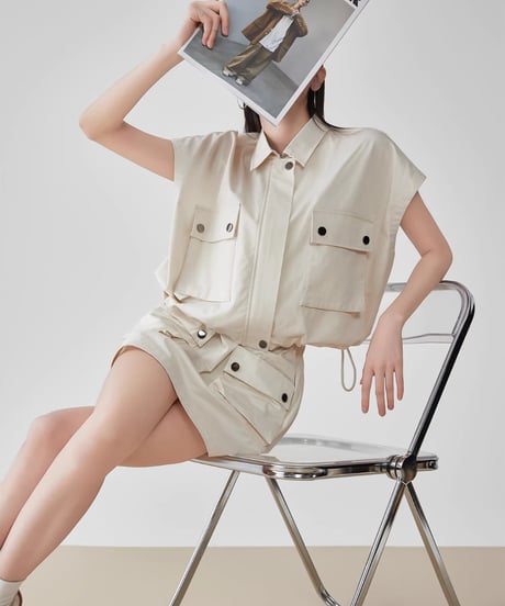 Utility Pocket Drop Shoulder Vest & Mini Skirt Set
