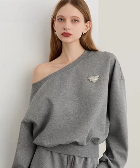 One Shoulder Sweatshirt & Mini Skirt  / 2colors