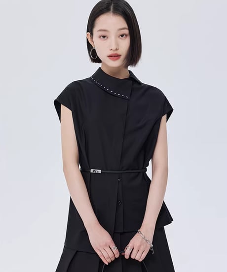 Asymmetric Minimalist Belted Shirt