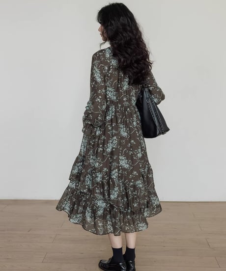 Vintage-Inspired Tiered Floral Midi Dress  / 3colors