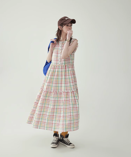 Colorful Check Cotton Sleeveless Dress