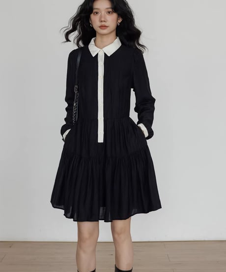 Color-Block Flare Shirt Mini Dress  / 2colors