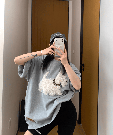 Dog Sagara Embroidery Oversized T-Shirt  / 3colors
