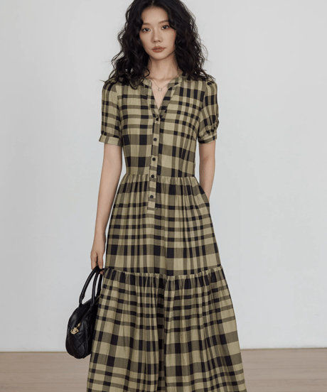 Tiered Check Shirt Dress