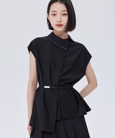 Asymmetric Minimalist Belted Shirt