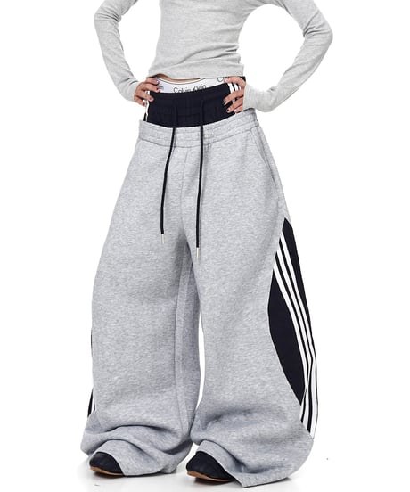 Layered Wide Sweat Track Pants / 2colors