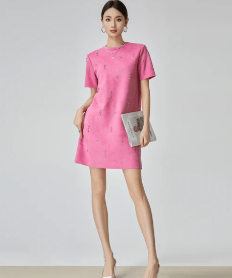 Rhinestone Accent Faux Suede Mini Dress