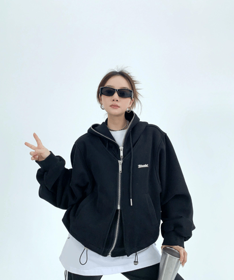 Layered-Style Oversized Double-Zip Hoodie  / 2colors