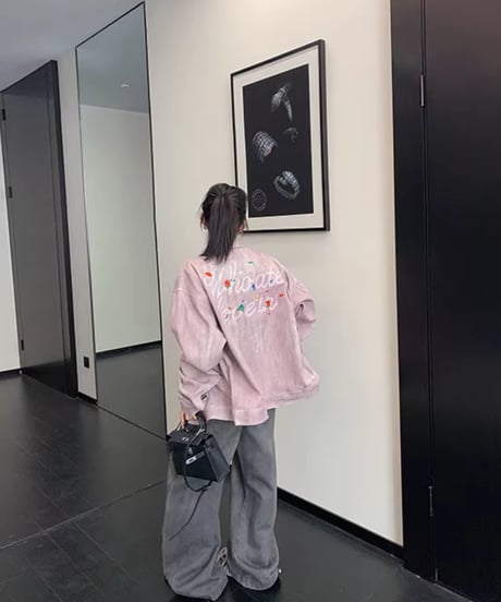 Vintage Wash Back Logo Pink Denim Jacket