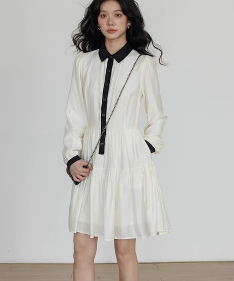 Color-Block Flare Shirt Mini Dress  / 2colors
