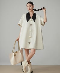 Retro Bicolor Flower Button Shirt Dress