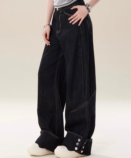 Loose Straight High-Waist Wide Denim Pants
