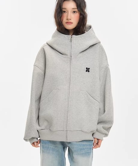 Oversized High Neck Zip Hoodie / 5colors