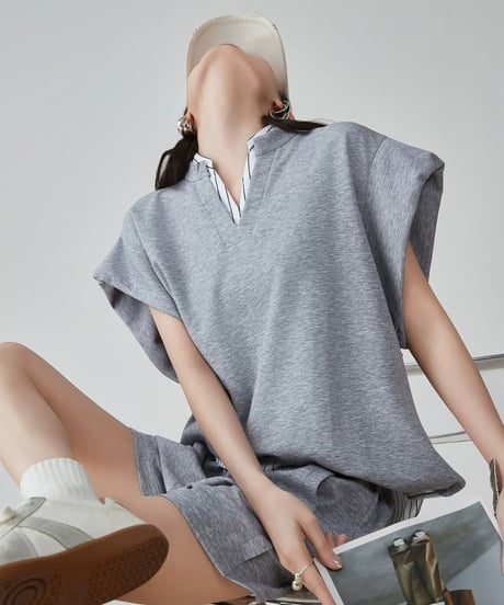 Layered Stripe Key Neck Top & Shorts Set