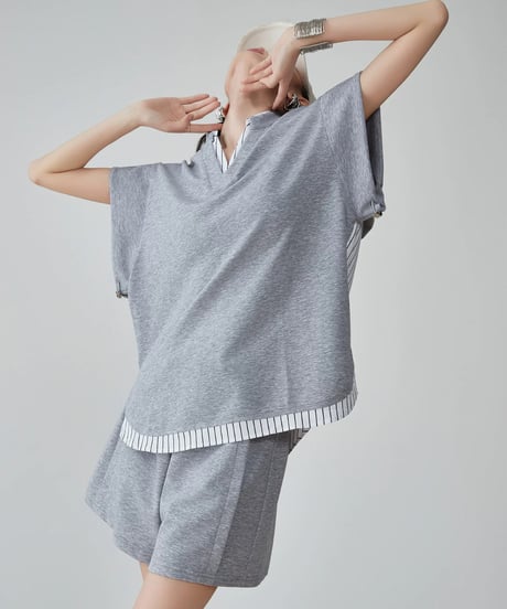 Layered Stripe Key Neck Top & Shorts Set