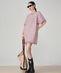 Puff Sleeve Shaggy Knit Mini Dress