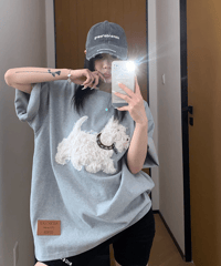 Dog Sagara Embroidery Oversized T-Shirt  / 3colors