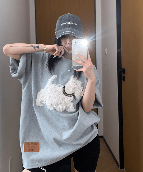 Dog Sagara Embroidery Oversized T-Shirt  / 3colors