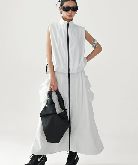 Urban Utility Zip Vest & Cargo Skirt Set / 3colors