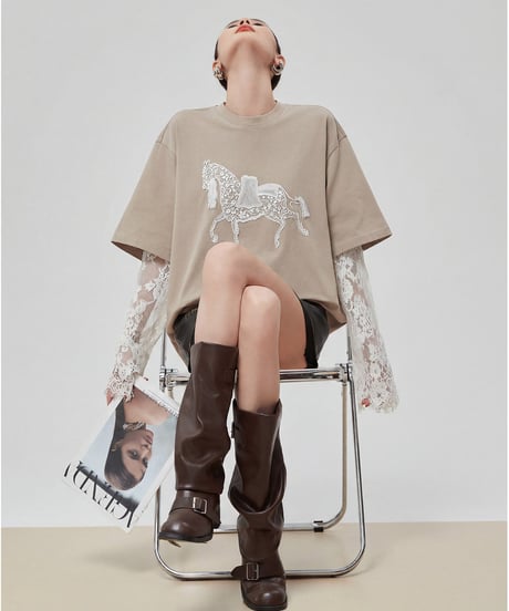 Lace Sleeve Layered Graphic Tee