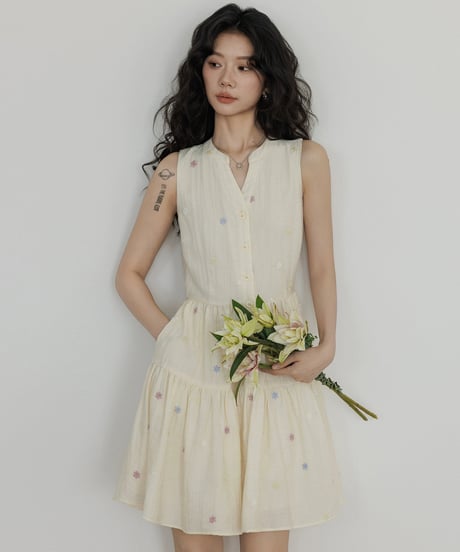Sleeveless Tiered Shirt Dress  / 3colors