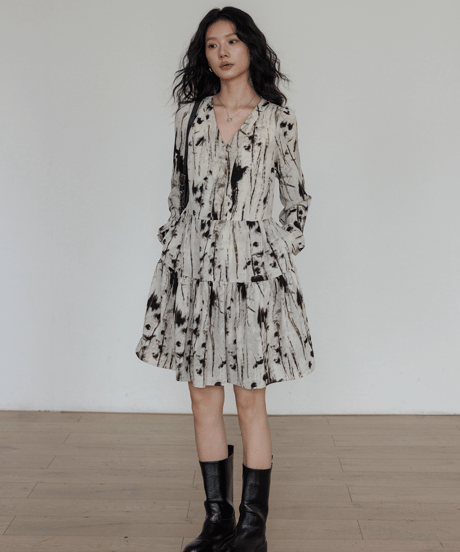 Monotone Tie-Dye Tiered Dress