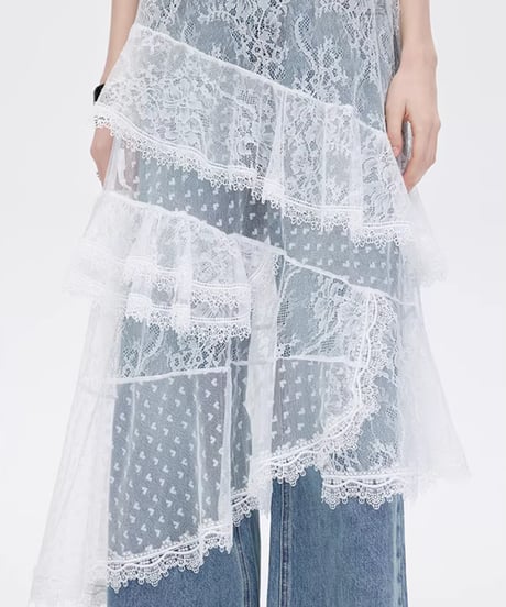 Asymmetric Lace Patchwork Layered Dress
