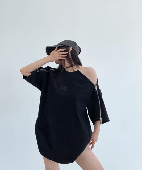 Shoulder Zip Oversize Tee  / 2colors
