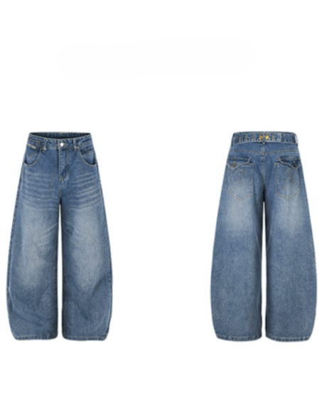 Back Belt Detail Wide Denim Pants