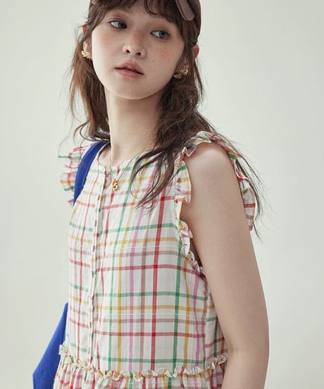 Colorful Check Cotton Sleeveless Dress