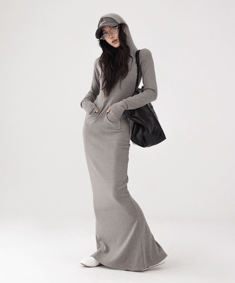 Hoodie Slim-Fit Long Dress  / 2colors